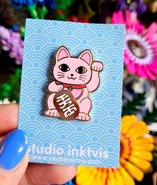 Pink Lucky Cat Pin