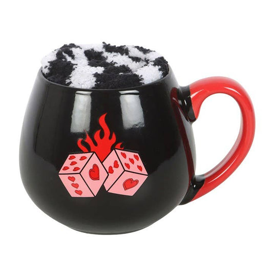 Rebel Romance Mug &amp; Socks Gift Set – Flaming Dice
