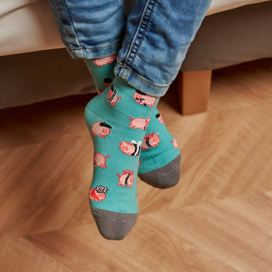 Boys' cotton socks, durable and fun. Pigs