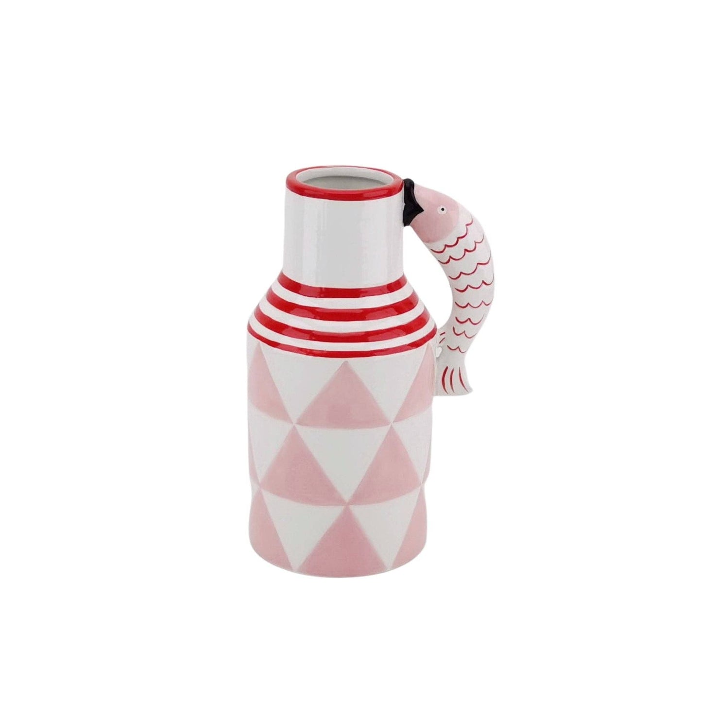 Visvaas/karaf - Roze/Wit/Rood - 14x11x21,5 cm