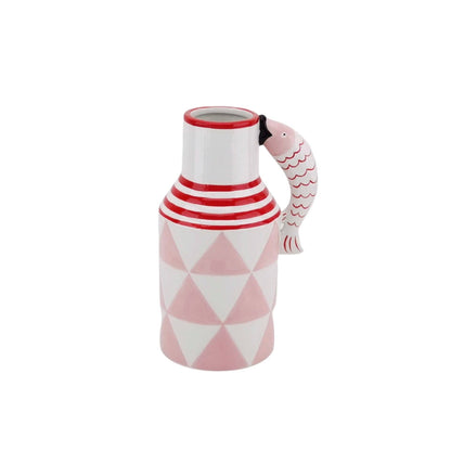 Visvaas/karaf - Roze/Wit/Rood - 14x11x21,5 cm