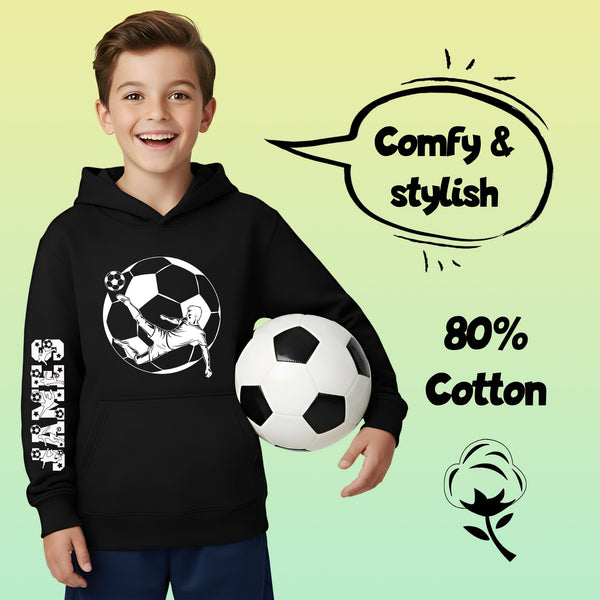 Sweat à capuche football – Fringoo football noir for Boys Cotton Rich Soft Hooded – football Sleeve noir