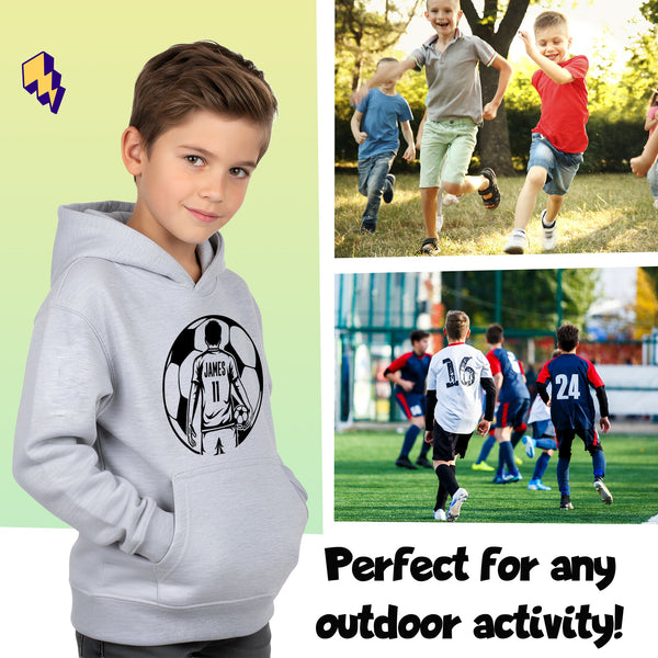 Sweat à capuche football – Fringoo football gris for Boys Cotton Rich Soft Hooded – football Ball Boys gris