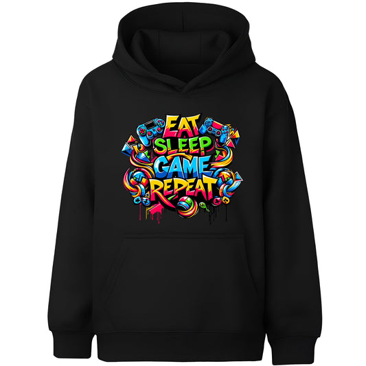 Fringoo gamer Sweat à capuche gris garçon Cotton Rich Soft Hooded Sweatshirt- Eat Game noir