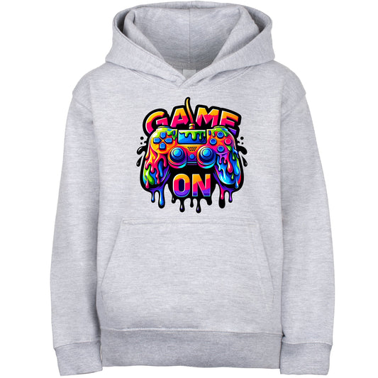 Fringoo gamer Sweat à capuche gris garçon Cotton Rich Soft Hooded Sweatshirt- Game on gris