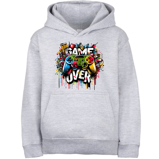Fringoo gamer Sweat à capuche gris garçon Cotton Rich Soft Hooded Sweatshirt- Game over Graffiti gris