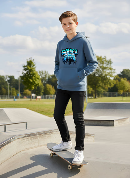 Fringoo gamer Sweat à capuche garçon Cotton Rich Soft Hooded Sweatshirt- Dripping gamer bleu