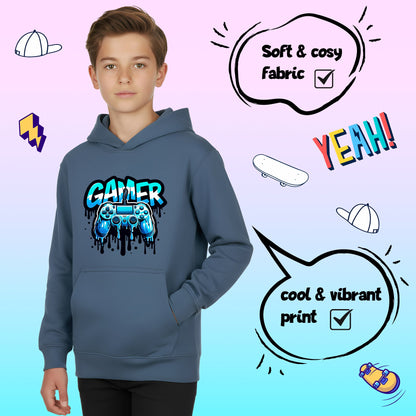 Fringoo gamer Sweat à capuche garçon Cotton Rich Soft Hooded Sweatshirt- Dripping gamer bleu