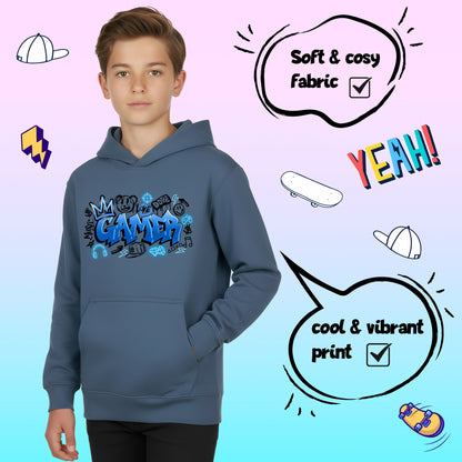 Fringoo gamer Sweat à capuche garçon Cotton Rich Soft Hooded Sweatshirt- gamer Graffiti bleu