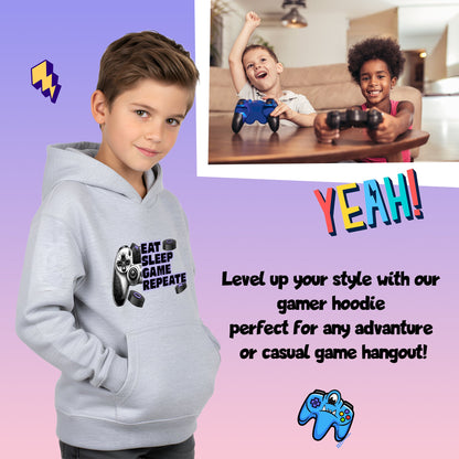 Fringoo gamer Sweat à capuche gris garçon Cotton Rich Soft Hooded Sweatshirt- Eat Game Pad gris