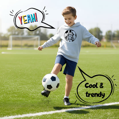 Fringoo football Sweat à capuche gris garçon Cotton Rich Soft Hooded Sweatshirt- football Ball garçon gris