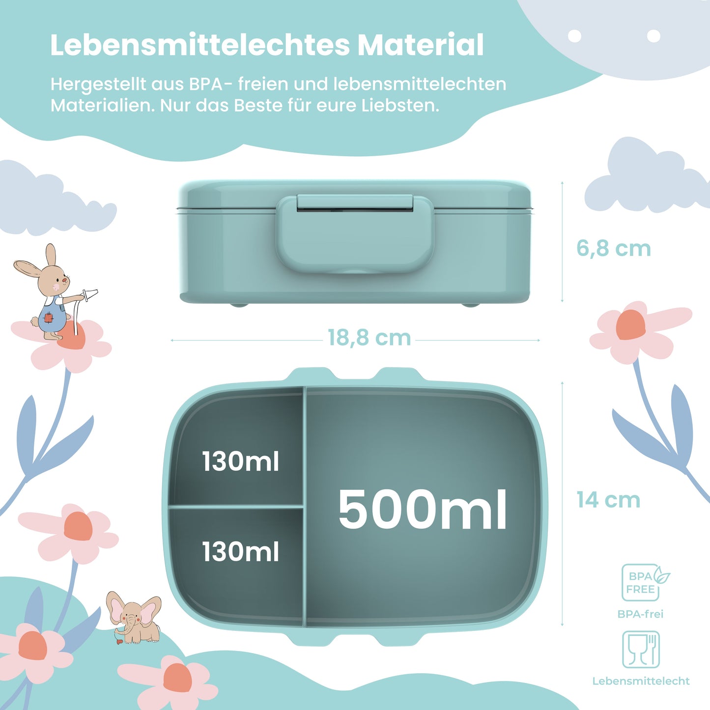Brotdose Kinder mit Fächern, leicht & auslaufsicher - Delfin