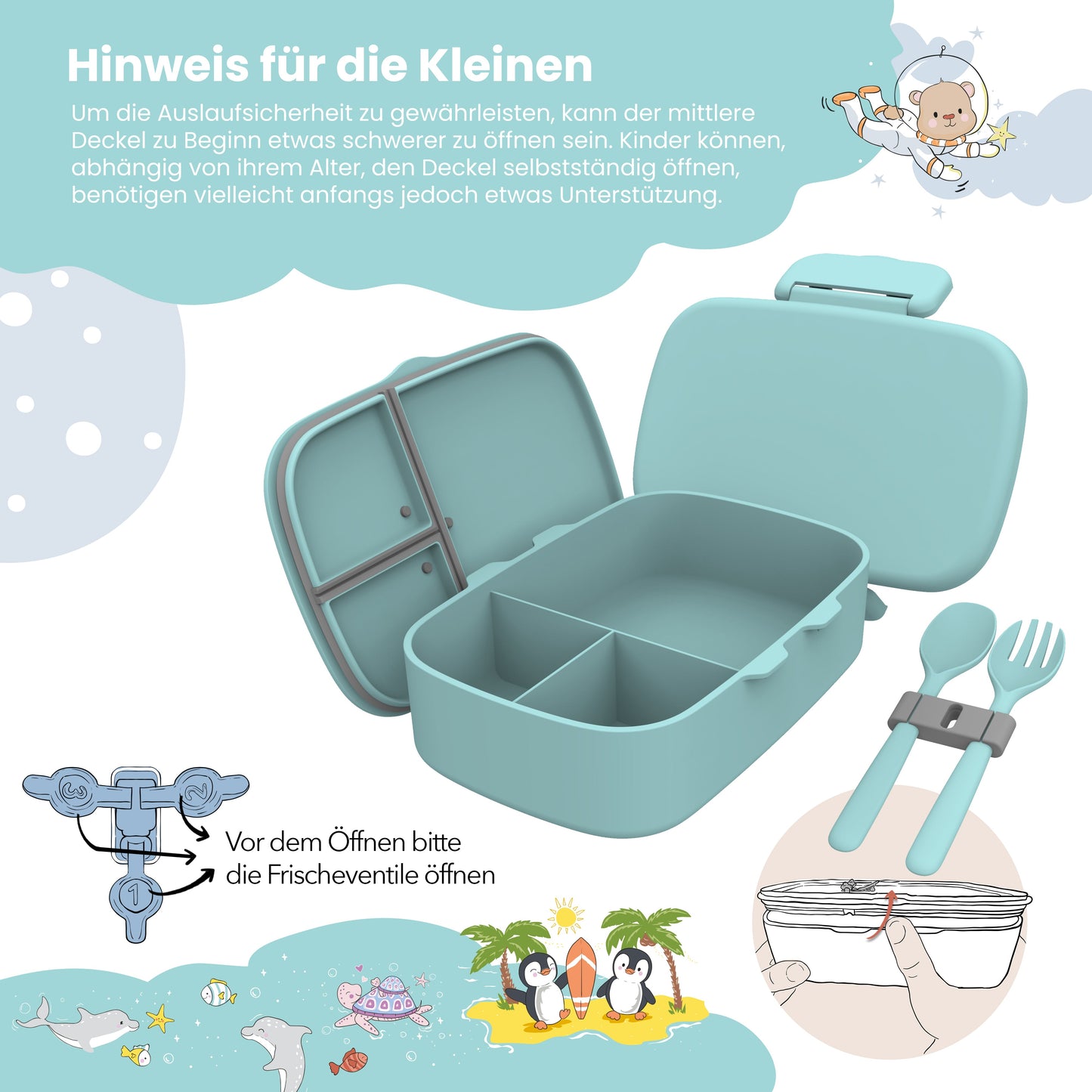 Brotdose Kinder mit Fächern, leicht & auslaufsicher - mint
