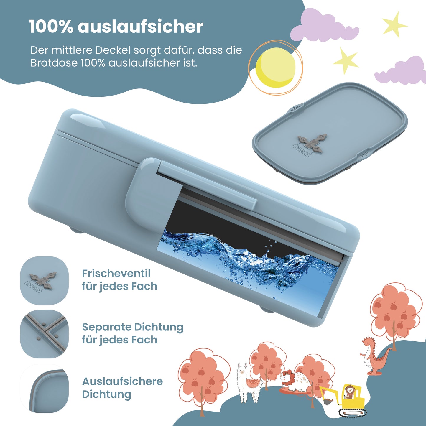 Kids' Bento Box, Lightweight & Leakproof - Dog Cat