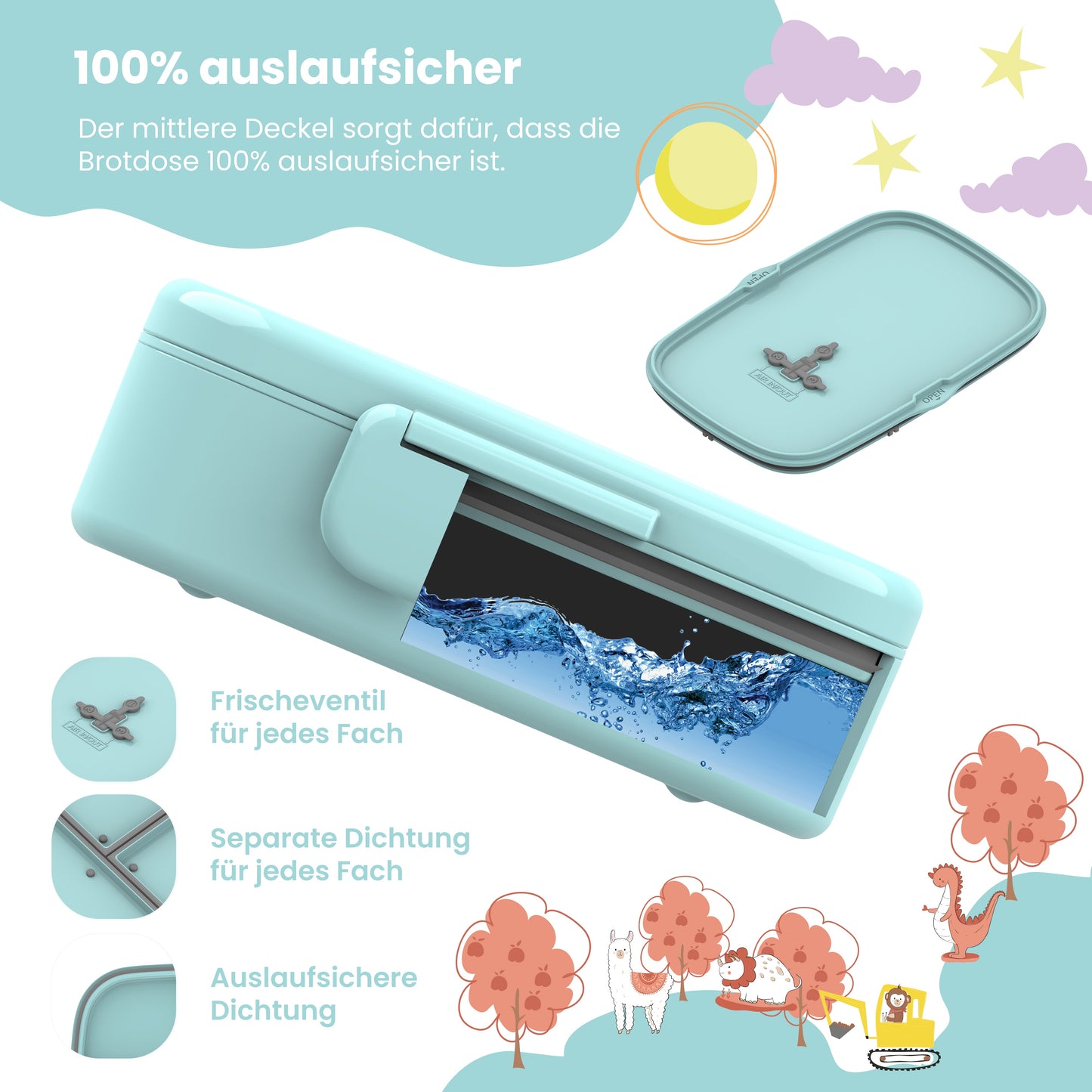 Brotdose Kinder mit Fächern, leicht & auslaufsicher - Delfin