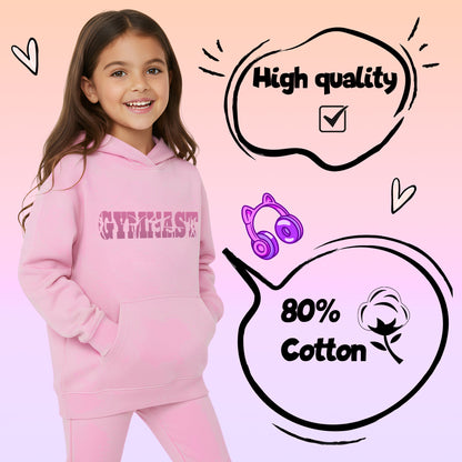 Fringoo Gymnastic Sweat à capuche for enfant Cotton Rich Soft Hooded Sweatshirt- Gymnast rose
