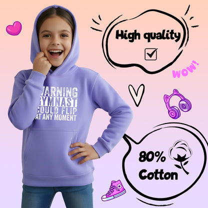 Fringoo Gymnastic Sweat à capuche for enfant Cotton Rich Soft Hooded Sweatshirt- Gymnast Warning violet
