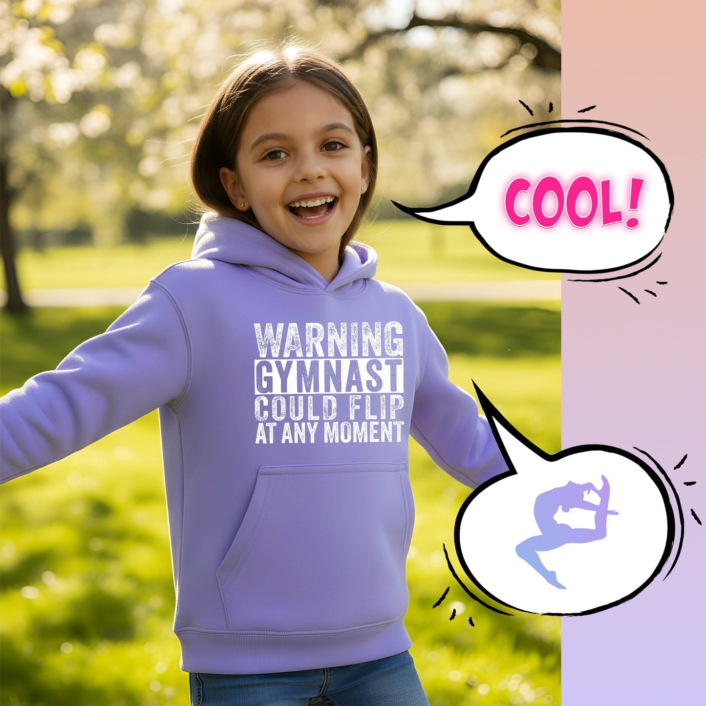 Fringoo Gymnastic Sweat à capuche for enfant Cotton Rich Soft Hooded Sweatshirt- Gymnast Warning violet