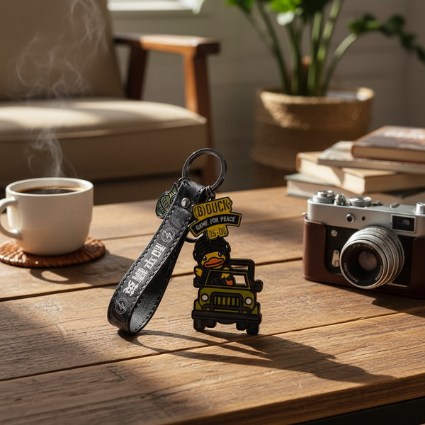 Sleutelhanger met eendje in militaire stijl