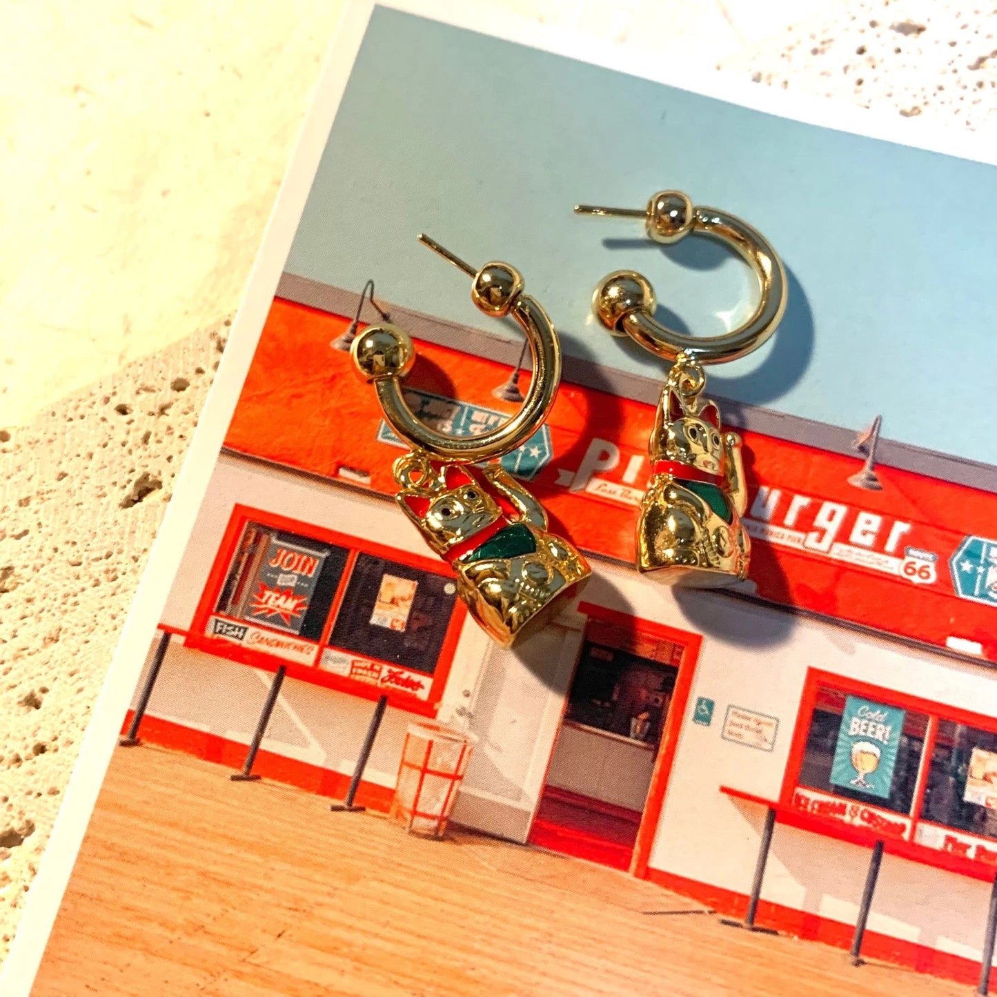 Golden Lucky Cat Earrings