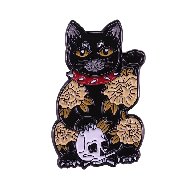 Pin's Chat Chanceux Noir Crâne