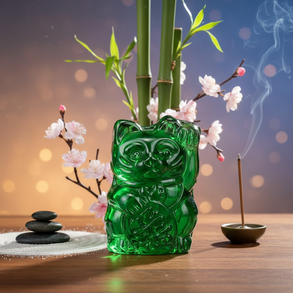 Groene gelukskat beeldje