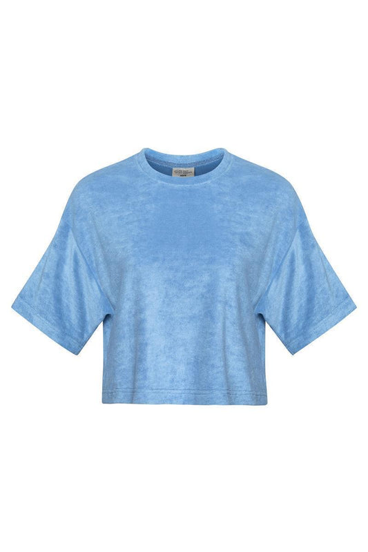 Blau Grau Frottee Crop TShirt