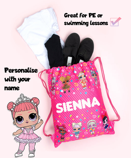 LOL Surprise Kids PE Drawstring Bag | Personalized with Name | Fringoo