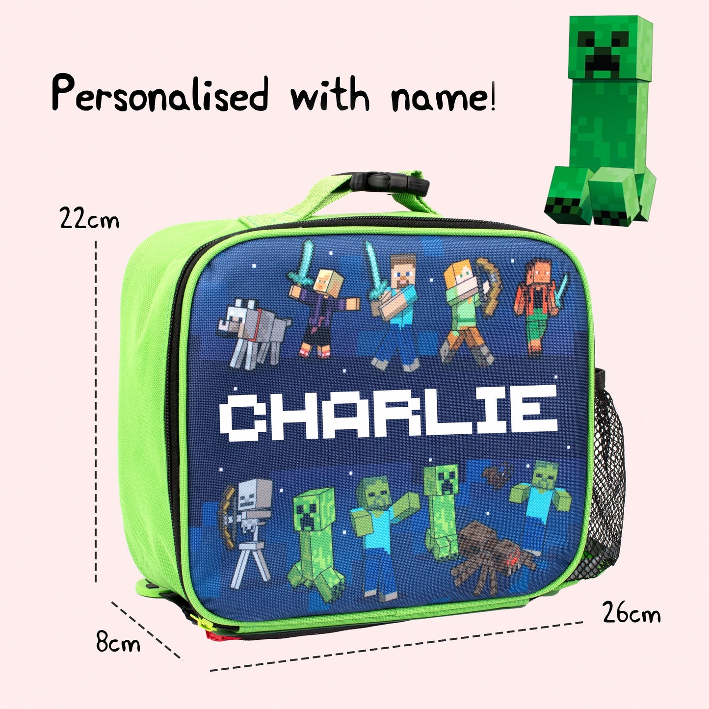 Personalized Lunch Bag - Minecraft Blue