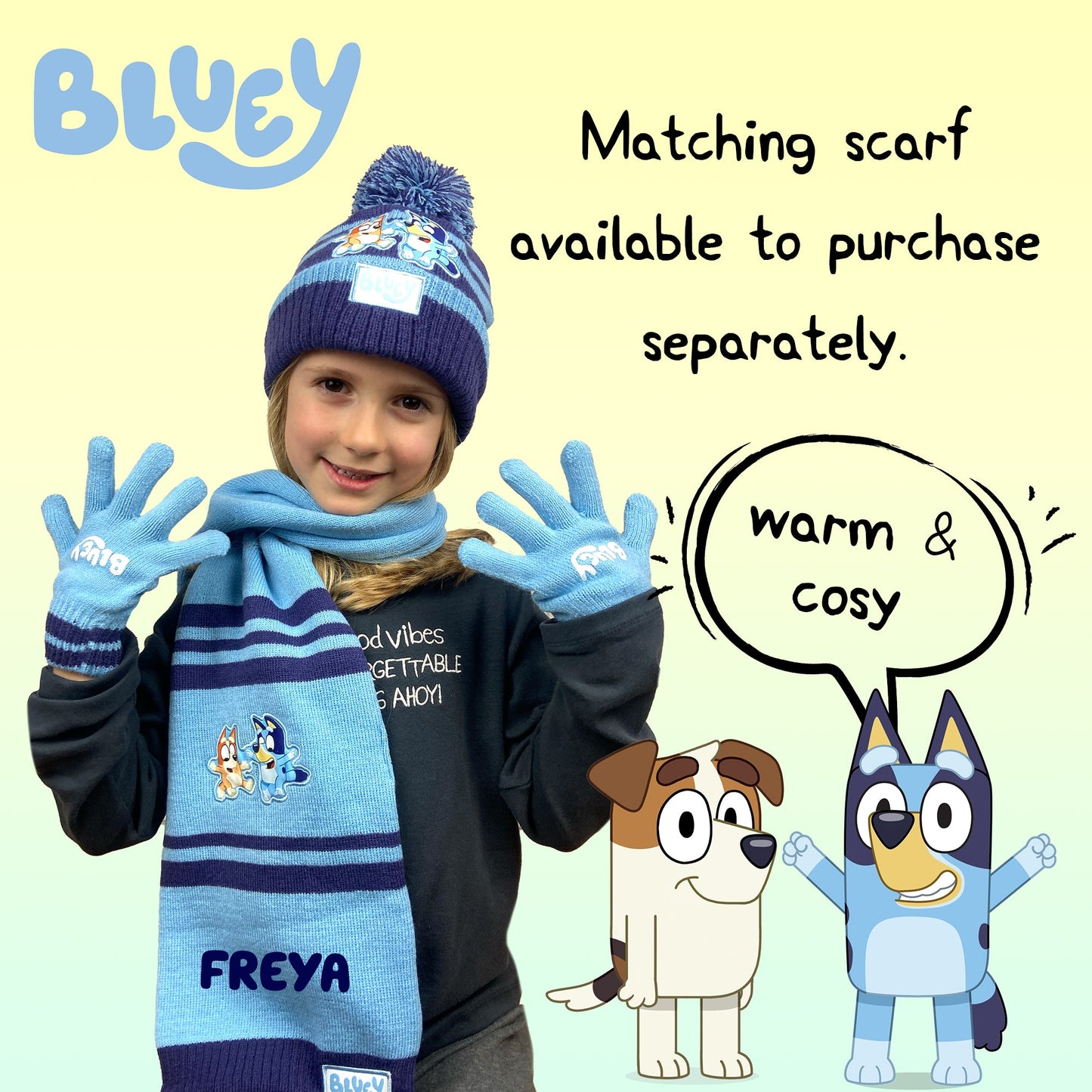 Bluey Children's Winter Hat & Gloves Set Warm and Comfy Bonnet & Gloves Set