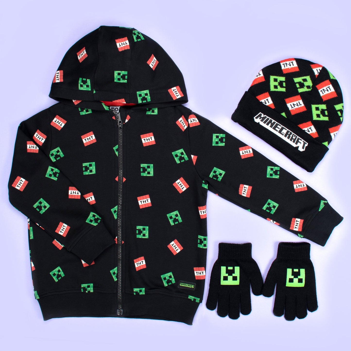 Minecraft Zipped Sweat à capuche – noir