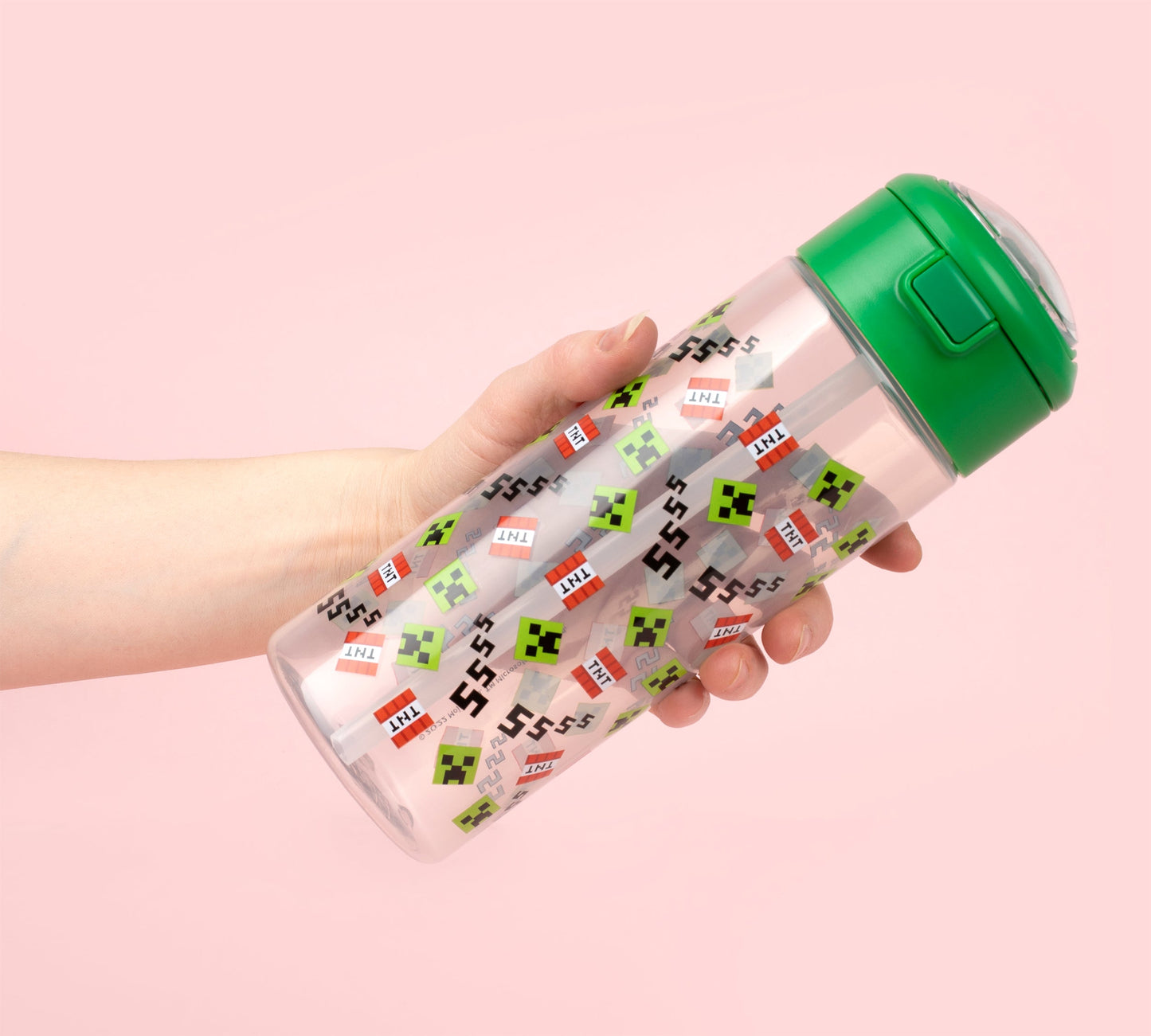 Minecraft Bottle avec paille 700ml – vert Pattern