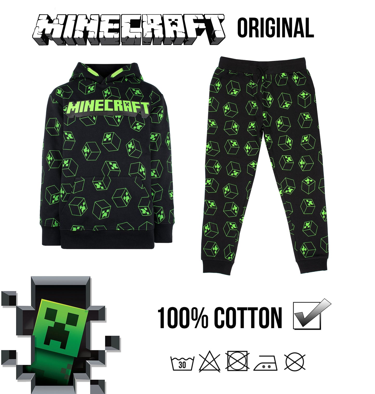 Minecraft Joggers - Black & Green Pattern