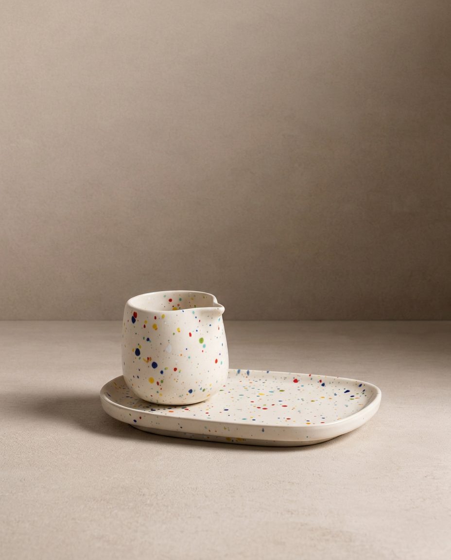 Ensemble New Party 1 petit plateau + 1 boule moyenne + 1 pot à lait - Collection Cadeau - Blanc