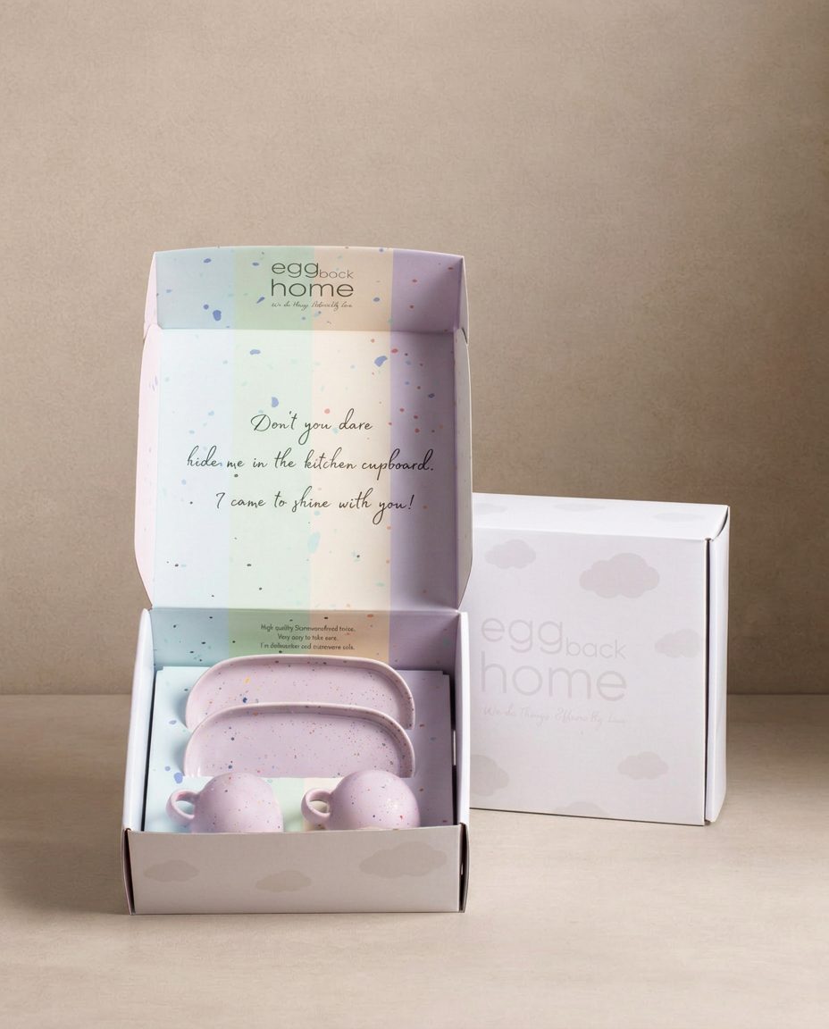 New Party Set 2 Espresso Mug + 2 Mini Plateau - Lilas – ensemble de vaisselle en grès fait main – Egg Back Home