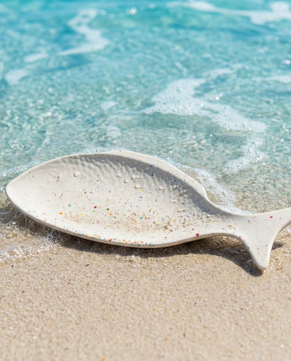 Plat poisson New Party en grès – Blanc