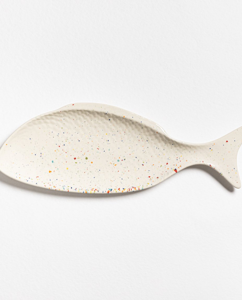 Plat poisson New Party en grès – Blanc