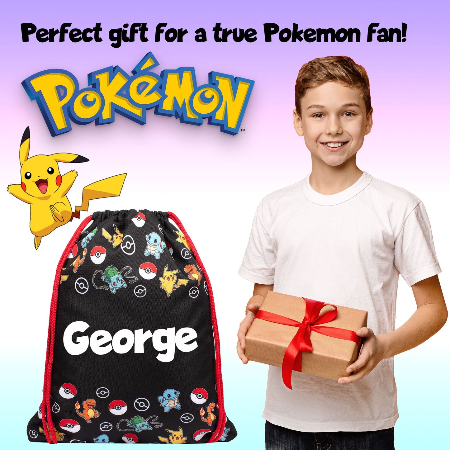 Pokemon Personalized Drawstring Bag for Kids