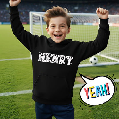 Fringoo football Sweat à capuche noir garçon Cotton Rich Soft Hooded Sweatshirt- football Alphabet noir