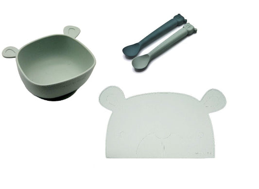 Platzset, Löffel und Esslernschüssel Set aus Silikon Iceberg