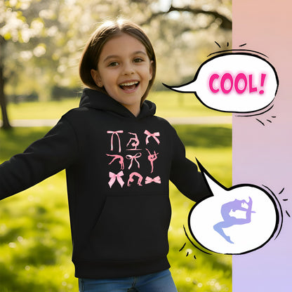 Fringoo Gymnastic Sweat à capuche for enfant Cotton Rich Soft Hooded Sweatshirt- Ribbon noir