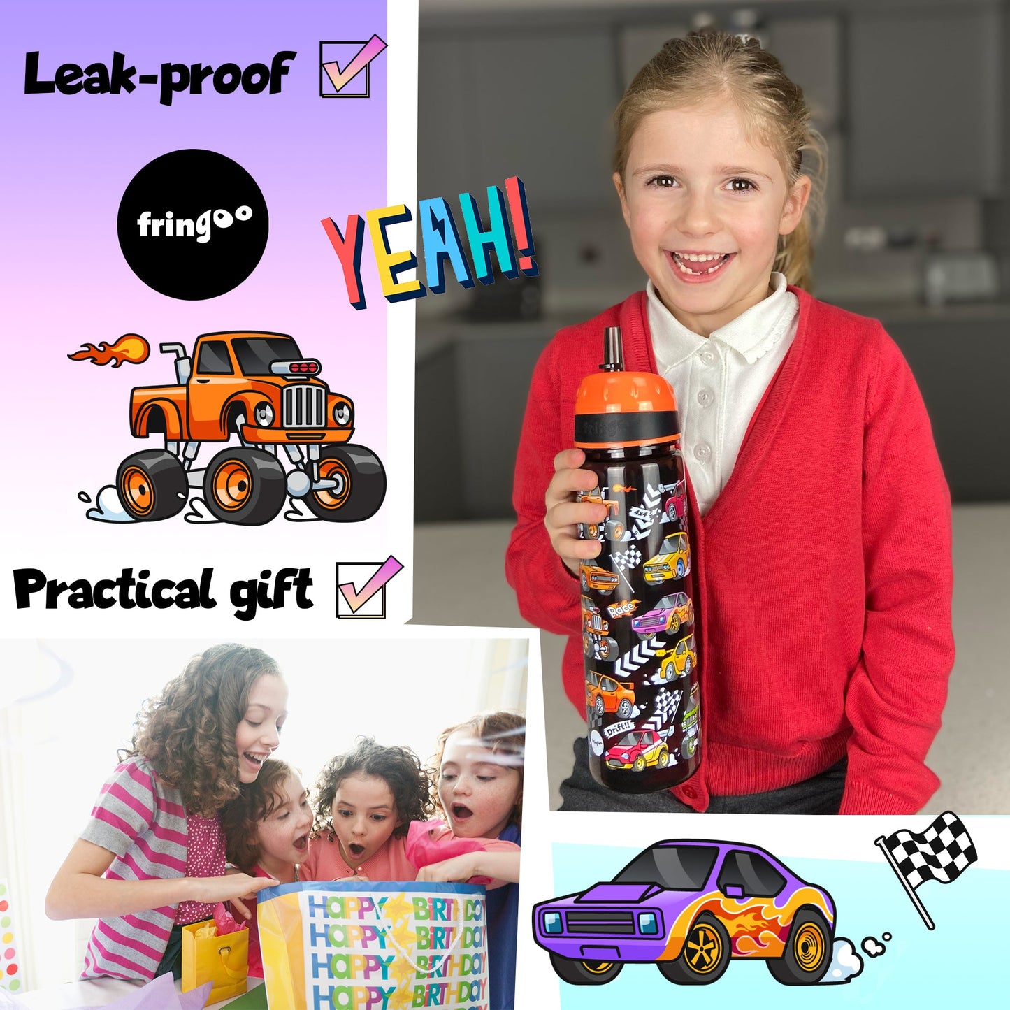 Gourde – Straw Bottle – Race Cars