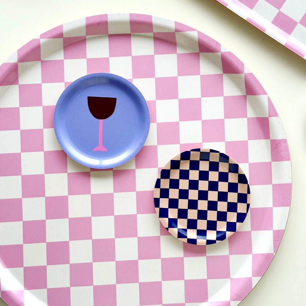 Rasberry / Cream CHECKER Round Serving Tray - 38 cm