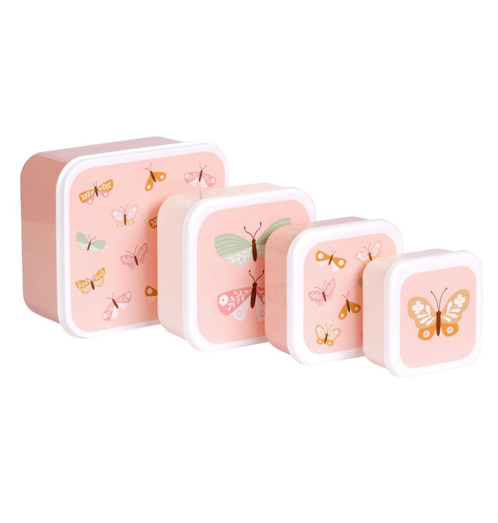 Lot de 4 boîtes repas et goûter - Papillons