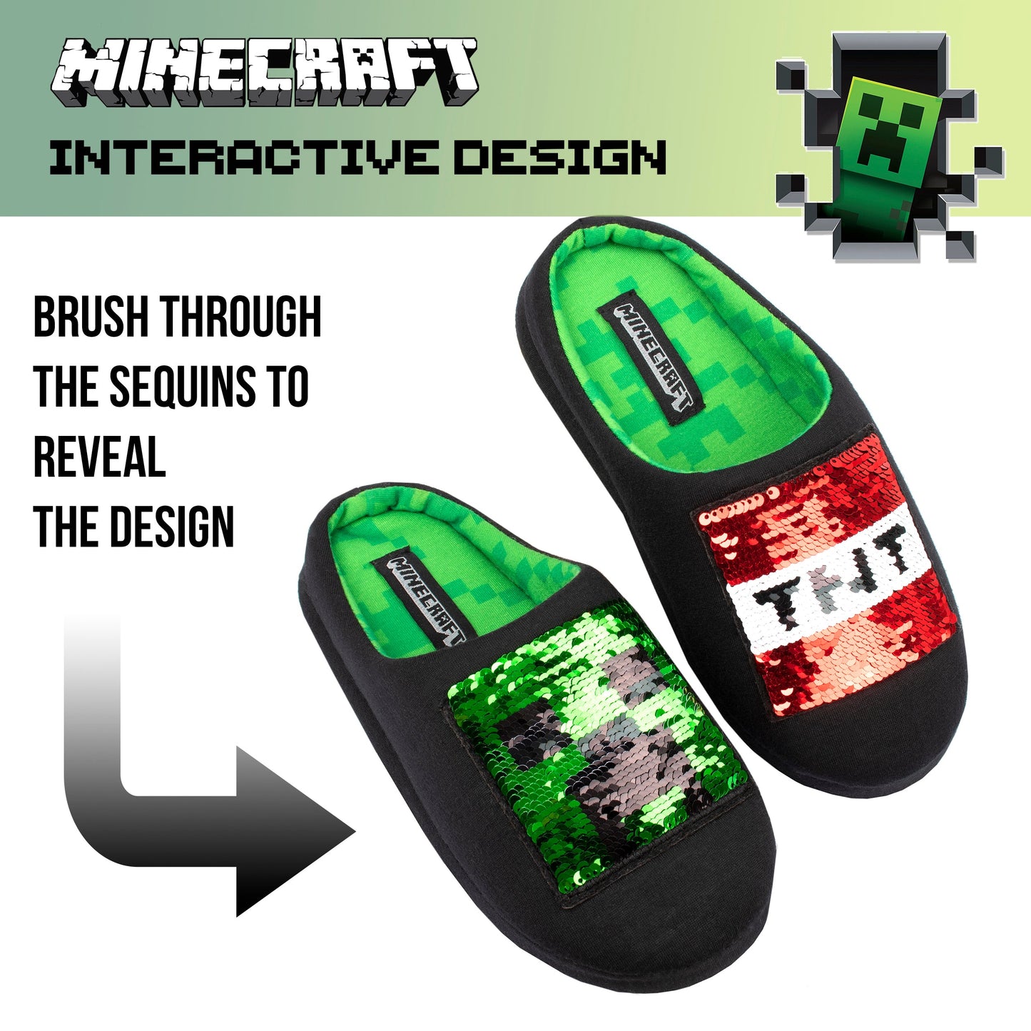 Minecraft à sequins Chaussons – Creeper & TNT Box