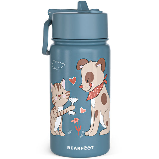 Thermo Kinder Trinkflasche Edelstahl - Hund & Katze blau