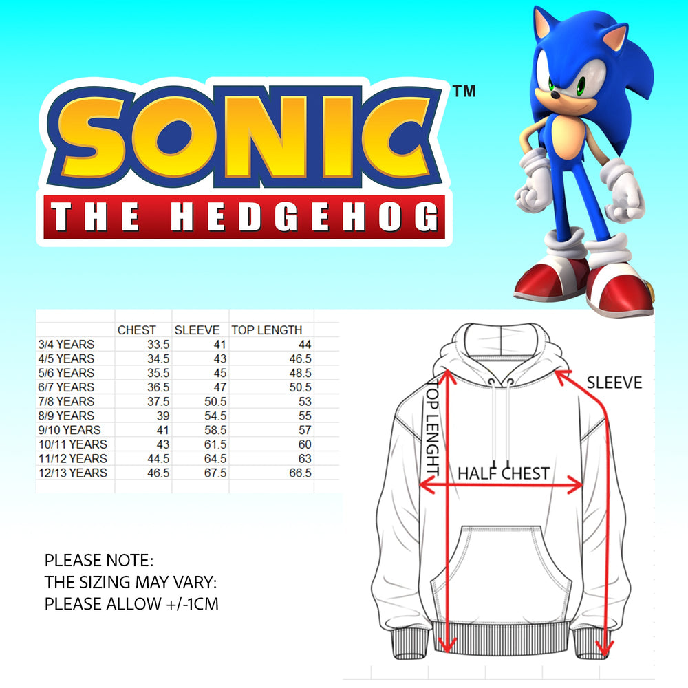 Sweat à capuche Sonic – THE HEDGEHOG Boys – 100% Cotton Hooded