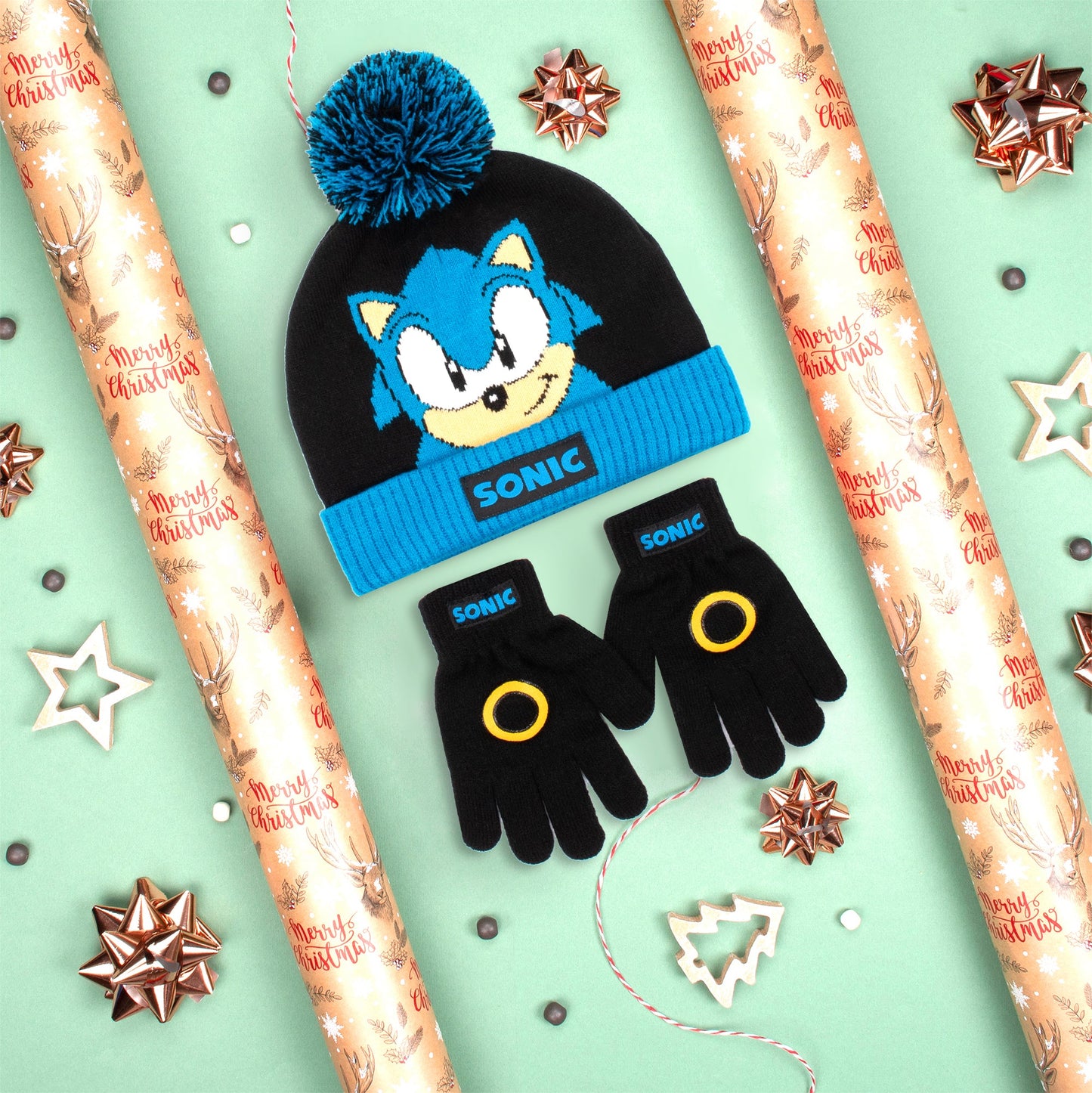 Sonic THE HEDGEHOG Winter Hat & Gloves Set garçon-noir