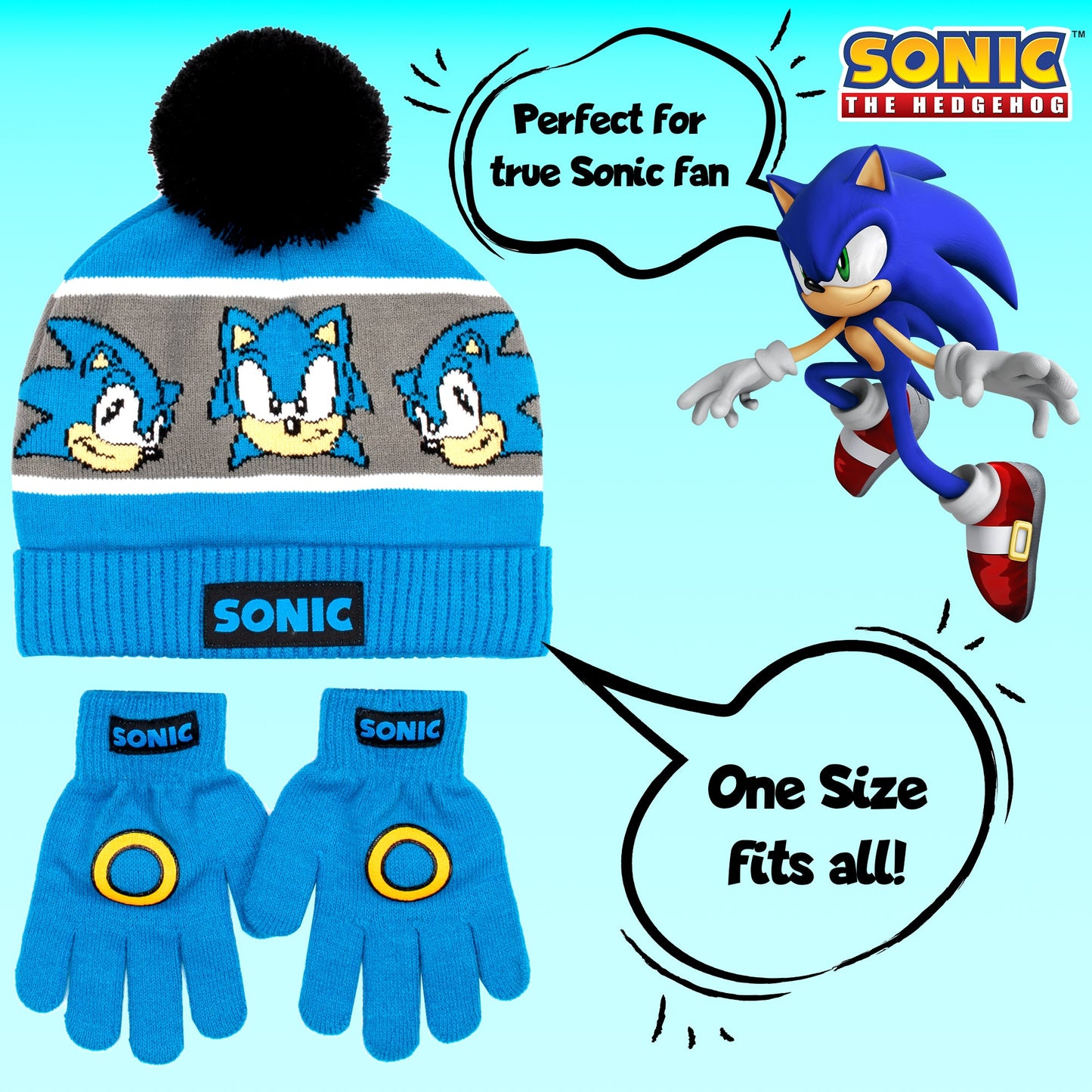 Sonic THE HEDGEHOG Winter Hat & Gloves Set garçon