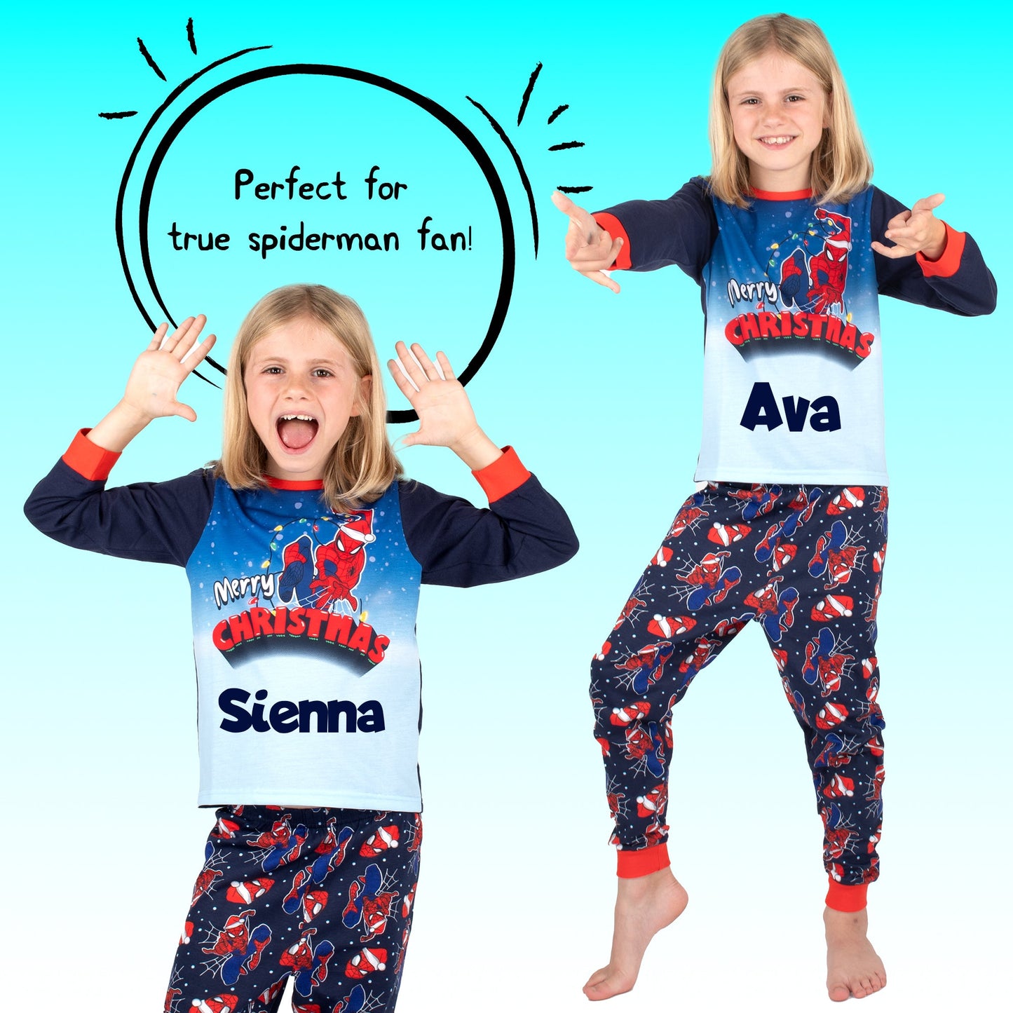 Marvel Spiderman Christmas Personalised Pyjamas - Dark Blue